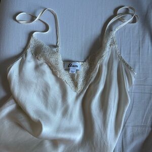 Off-White Satin V-neck Tank with lace trim